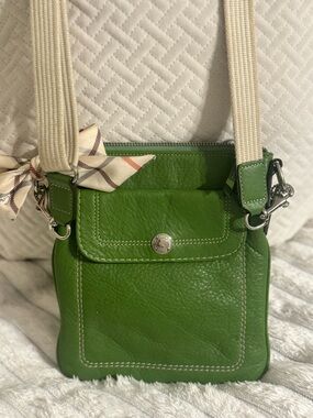 Coach Green Leather Station Bag with Ribbon Detail